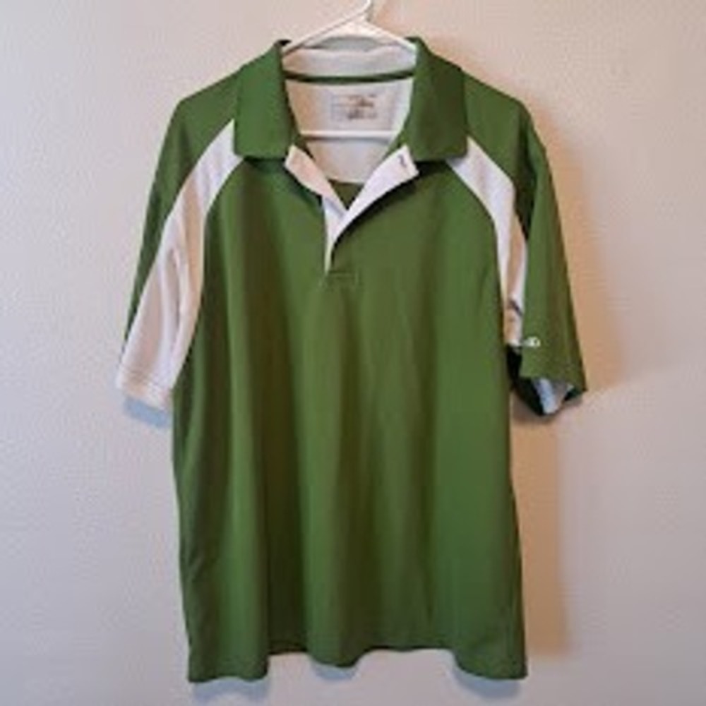Grand Slam Golf Polo Shirt Mens Large Green White Short Sleeve Performance Mesh